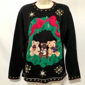 Christmas Sweater Embroidered Beaded M